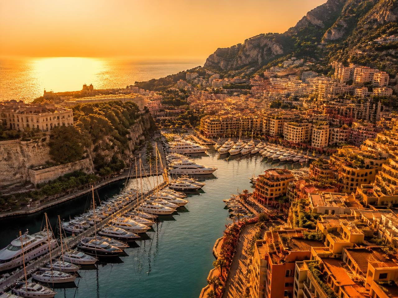 Port de Monaco et ses yachts au coucher du soleil