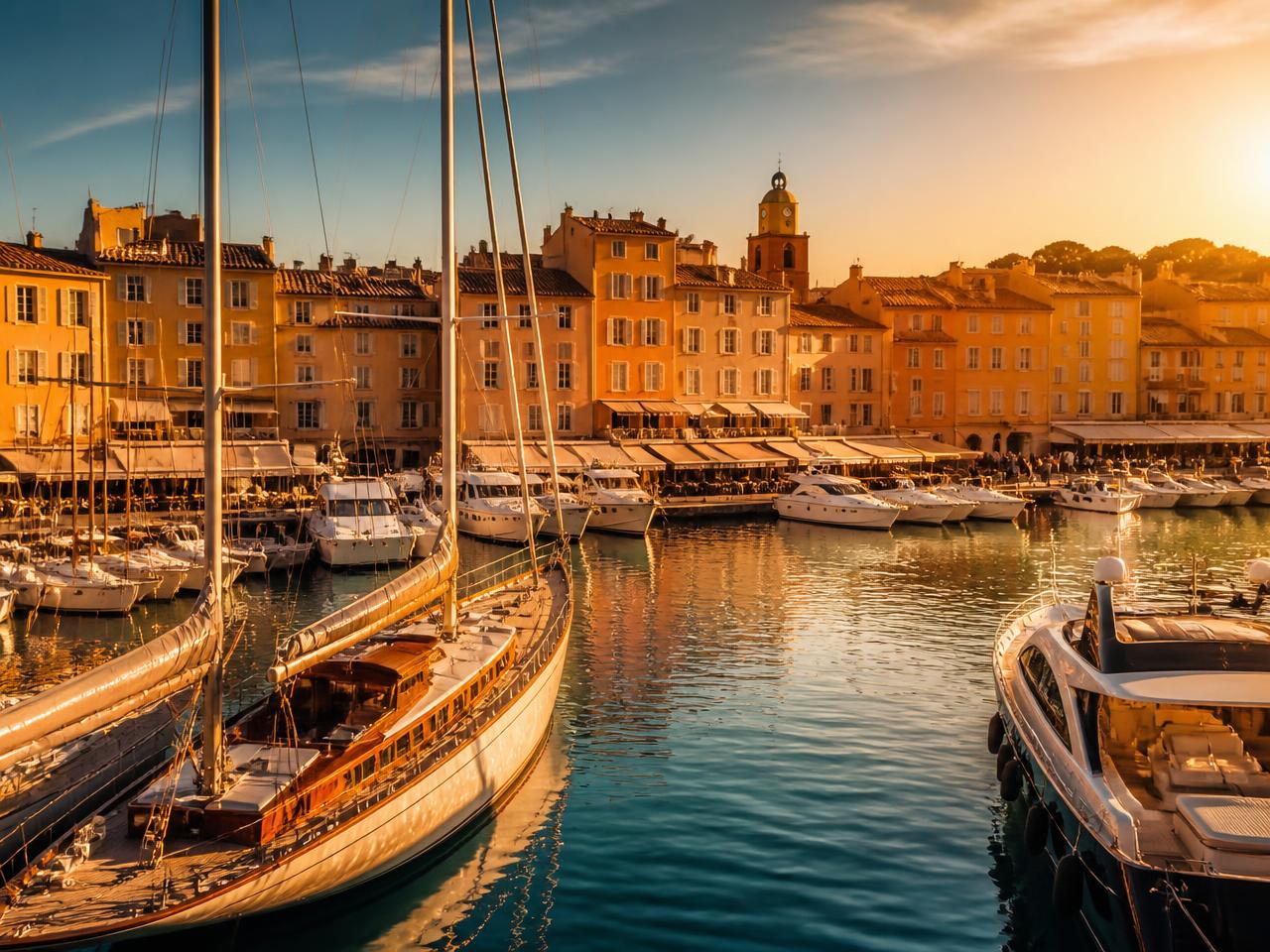 Vieux port de Saint-Tropez, façades pastel et voiliers